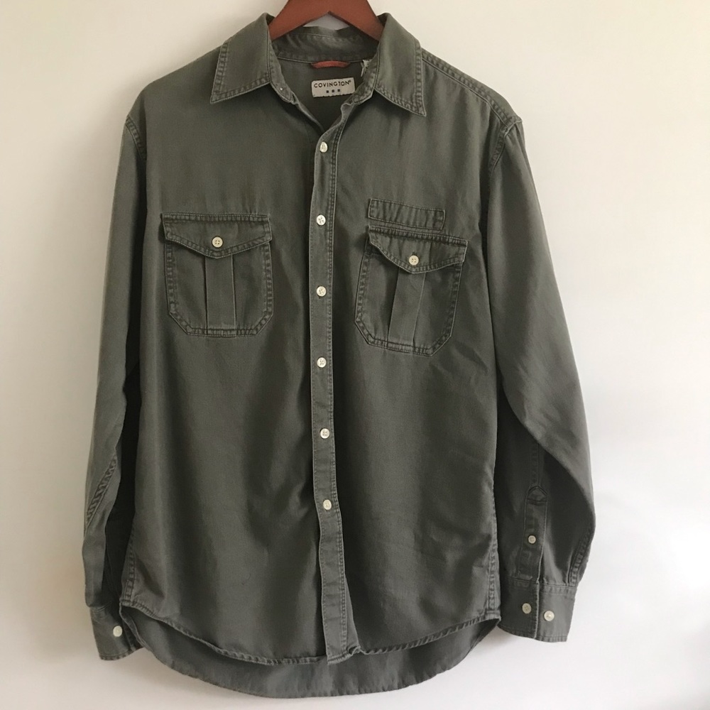 Covington long sleeve military green solid dress shirt size M